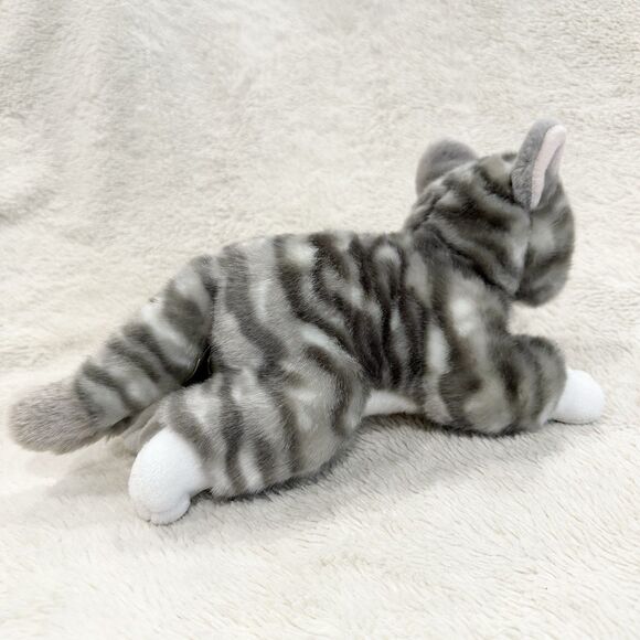 Tiger Hart Tale Toys Grey Tabby Kitten Cat Laying Striped 10” Realistic Plush - Picture 4 of 7